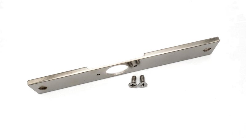 TUFF STRIKE Mortise Cut-Out Conversion Plate 8" x 1-1/4" | Mortise 86 Prep to Cylindrical 161 Prep | TUFF STRIKE | Polished Chrome - Image 4